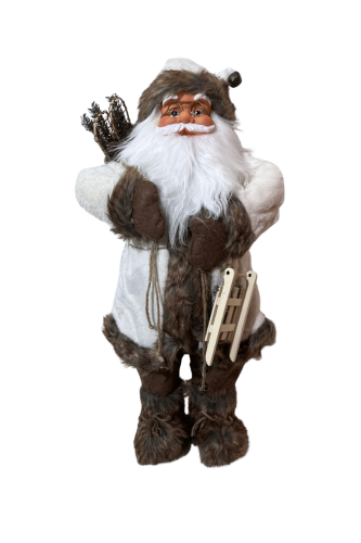 Yılbaşı Noel Baba Beyaz Kostümlü Kızaklı Model 60 Cm - 1