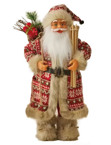 Yılbaşı Noel Baba Kırmızı Kostümlü Kayaklı Model 60 Cm - 