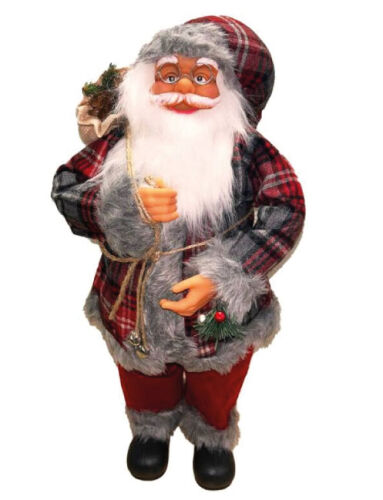 Yılbaşı Noel Baba Bohçalı Kırmızı Ekoseli Model 60 cm - 1