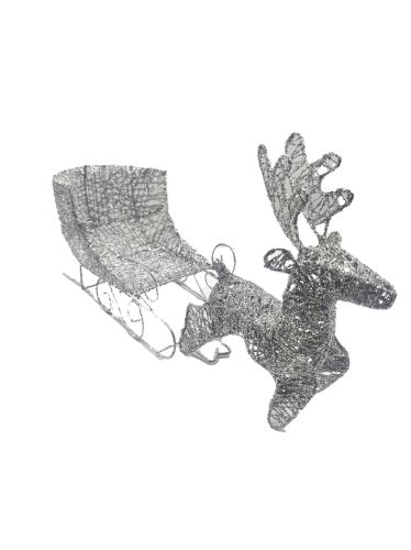 Yılbaşı Tel Geyik Kızaklı Model Gümüş 40 x 20 Cm - 2