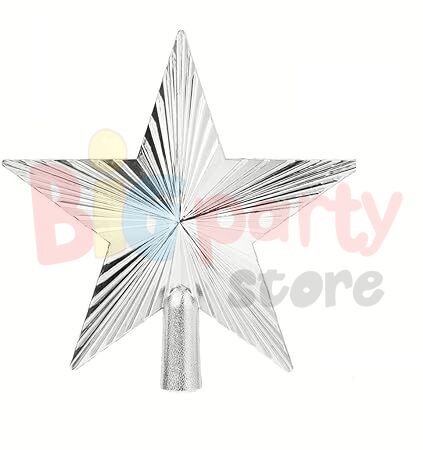 Yılbaşı Tepelik Çam Ağacı Çizgili Yıldız Gümüş 15 cm - 1