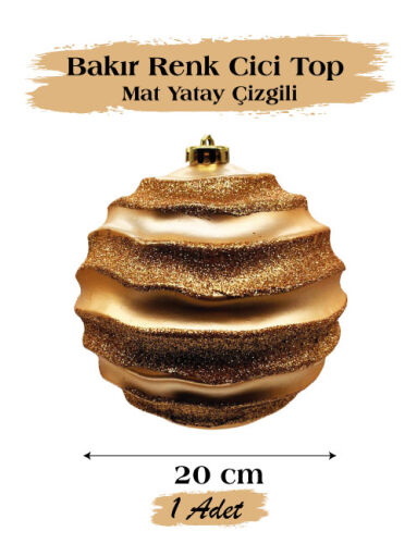Yılbaşı Top Süs 15 Cm Beyaz Yatay Çizgili Parlak Bakır - 1