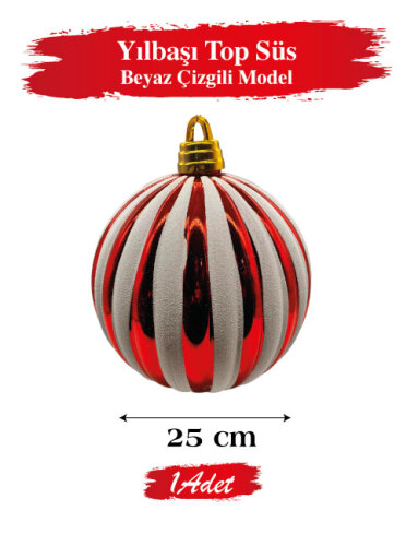 Yılbaşı Top Süs 25 Cm Beyaz Çizgili Model - 