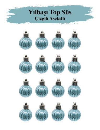 Yılbaşı Top Süs 3 cm Çizgili Mavi Asetatlı 12 Parça - 2