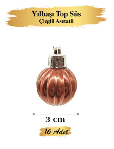 Yılbaşı Top Süs 3 cm Çizgili Pembe Asetatlı 12 Parça - 