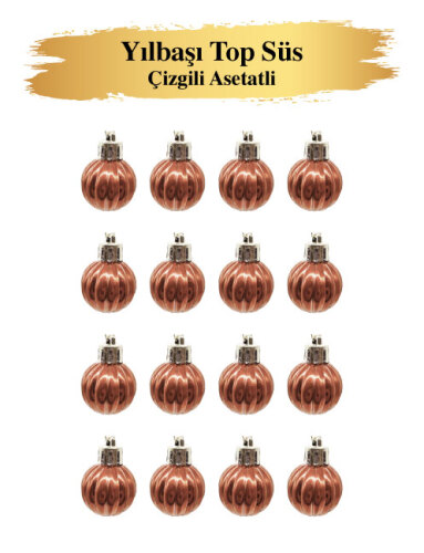 Yılbaşı Top Süs 3 cm Çizgili Pembe Asetatlı 12 Parça - 2