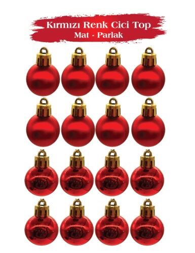 Yılbaşı Top Süs 3 Cm Mat Parlak Kırmızı 16 Parça - 1