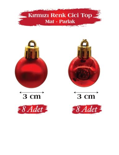 Yılbaşı Top Süs 3 Cm Mat Parlak Kırmızı 16 Parça - 2