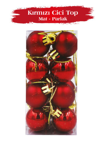 Yılbaşı Top Süs 3 Cm Mat Parlak Kırmızı 16 Parça - 1