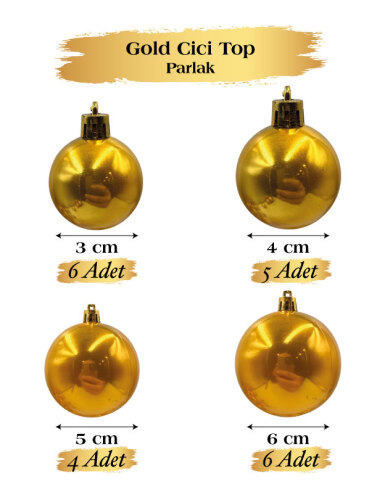 Yılbaşı Top Süs 4-5-6-8 Cm 18 Parça Krom Altın - 1