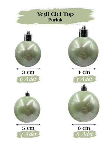 Yılbaşı Top Süs 4-5-6-8 Cm 18 Parça Krom Yeşil - 1