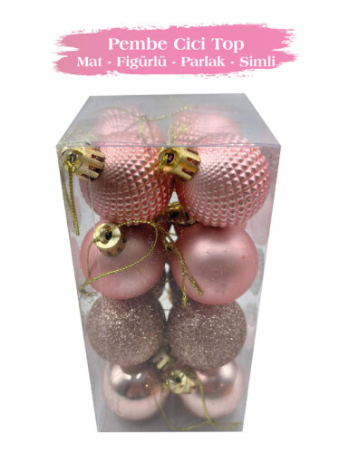 Yılbaşı Top Süs 4 Cm 16 Parça Karışık Desenli Rose Gold - 2