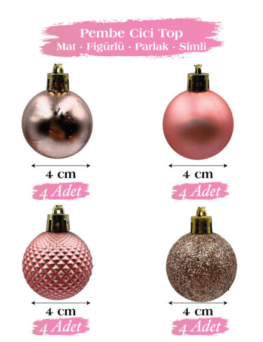 Yılbaşı Top Süs 4 Cm 16 Parça Karışık Desenli Rose Gold - 1