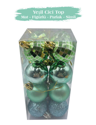 Yılbaşı Top Süs 4 Cm 16 Parça Karışık Desenli Yeşil - 2