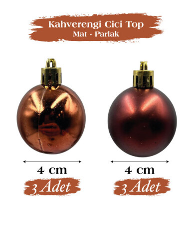 Yılbaşı Top Süs 4 Cm Mat Parlak Kahverengi - 2