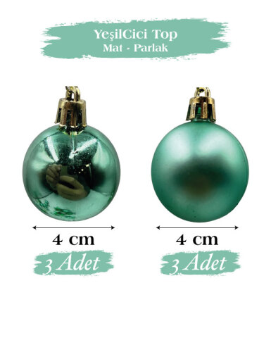 Yılbaşı Top Süs 4 Cm Mat Parlak Yeşil - 2