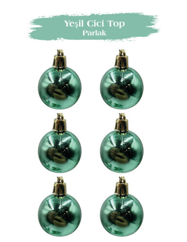 Yılbaşı Top Süs 4 Cm Parlak Yeşil 6 Parça - 1