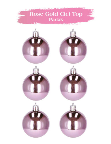 Yılbaşı Top Süs 4 Cm Parlak Rose Gold 6 Parça - 1