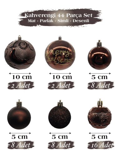 Yılbaşı Top Süs 44 Parça Set Kahverengi - 1