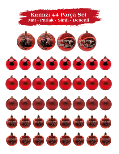 Yılbaşı Top Süs 44 Parça Set Kırmızı - 2