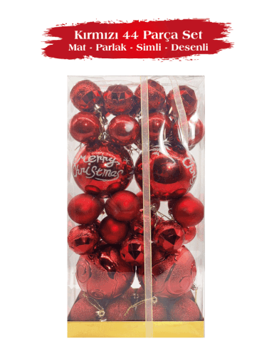 Yılbaşı Top Süs 44 Parça Set Kırmızı - 3