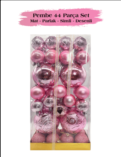 Yılbaşı Top Süs 44 Parça Set Pembe - 2