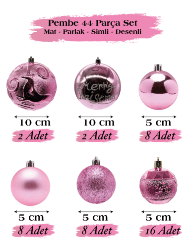 Yılbaşı Top Süs 44 Parça Set Pembe - 1