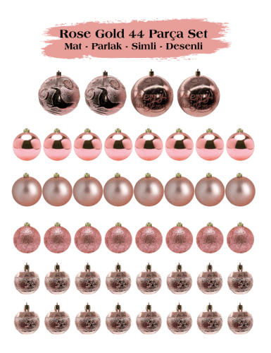 Yılbaşı Top Süs 44 Parça Set Rose Gold - 3