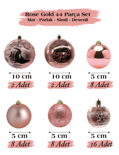 Yılbaşı Top Süs 44 Parça Set Rose Gold - 1