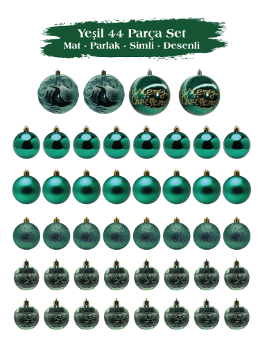 Yılbaşı Top Süs 44 Parça Set Yeşil - 3
