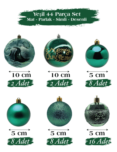 Yılbaşı Top Süs 44 Parça Set Yeşil - 1