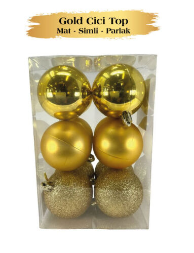Yılbaşı Top Süs 6 Cm 12 Parça Mat Parlak Simli Altın - 2