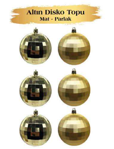 Yılbaşı Top Süs 6 cm 6 Parça Mat Parlak Disko Topu Altın - 