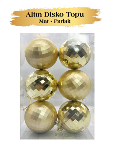 Yılbaşı Top Süs 6 cm 6 Parça Mat Parlak Disko Topu Altın - 2