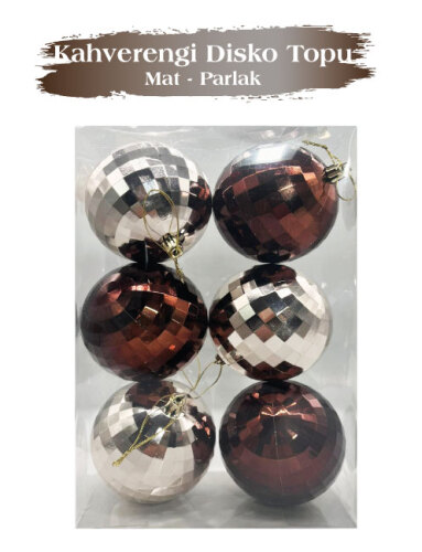 Yılbaşı Top Süs 6 cm 6 Parça Mat Parlak Disko Topu Kahverengi - 2