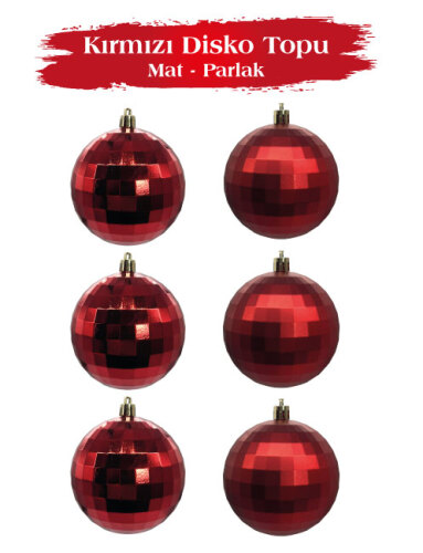 Yılbaşı Top Süs 6 cm 6 Parça Mat Parlak Disko Topu Kırmızı - 