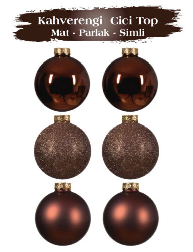 Yılbaşı Top Süs 6 Cm 6 Parça Mat Parlak Simli Kahverengi - 1