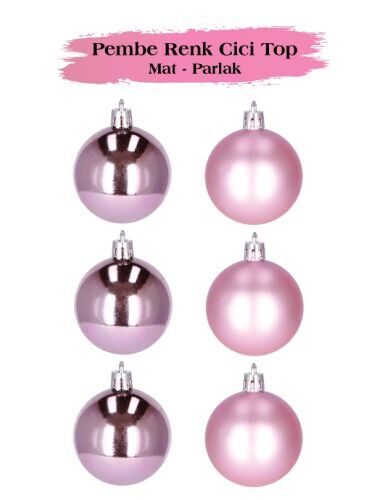 Yılbaşı Top Süs 6 Cm Mat Parlak Pembe 6 Parça - 1