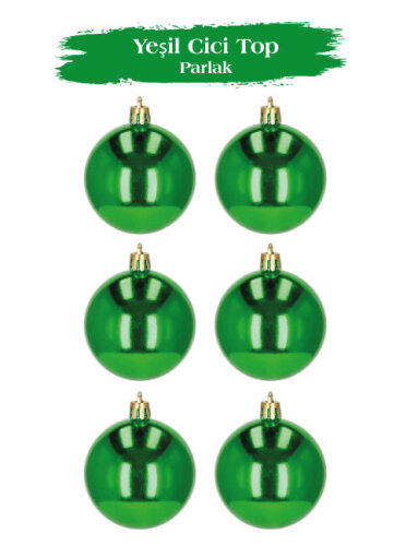 Yılbaşı Top Süs 6 Cm Parlak Yeşil 6 Parça - 1