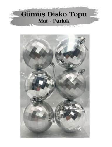 Yılbaşı Top Süs 8 cm 6 Parça Mat Parlak Disko Topu Gümüş - 2