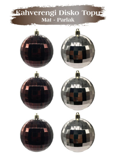 Yılbaşı Top Süs 8 cm 6 Parça Mat Parlak Disko Topu Kahverengi - 1