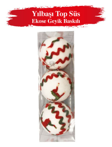 Yılbaşı Top Süs 8 cm Ekose Geyik Baskılı 3 Parça - 2