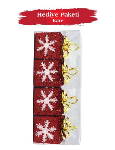 Yılbaşı Ağaç Süsü Hediye Paketi Kare 8 Cm 4 Parça - 2
