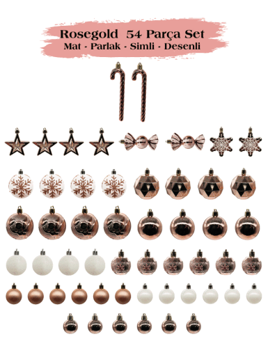 Yılbaşı Top Süs Figürlü Asetatlı 54 Parça Set Rose Gold - 2