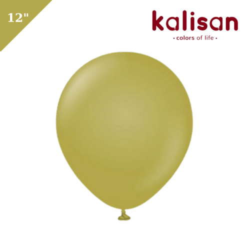 Lateks Retro Balon 12 inç 100 Parça Kalisan Zeytin (Olive) - 